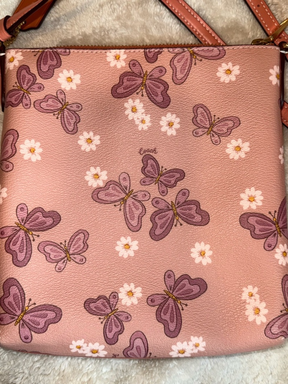 Y2K Coach Pink Mini Rowan File Pink Butterfly Daisy Floral Crossbody Bag Hangtag - Picture 13 of 13